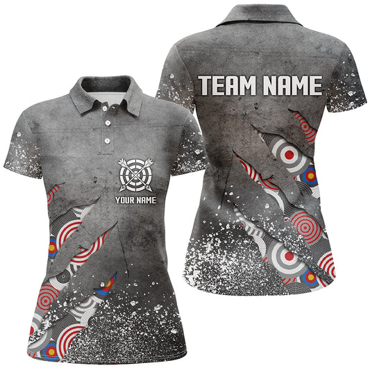 Custom Archery Target Pattern Grey Grunge  Women Polo Shirts Best Custom Team Name Archery Jerseys TDM1036