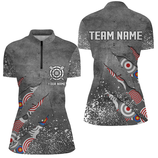 Custom Archery Target Pattern Grey Grunge Women Quarter-Zip Best Custom Name Archery Jersey TDM1036