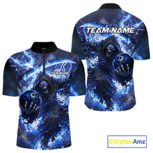 Load image into Gallery viewer, Blue Grim Reaper Fire Smoke Bowling Jersey For Men Custom Bowling Team Shirt Polo &amp; 1/4 Zip TDM6234