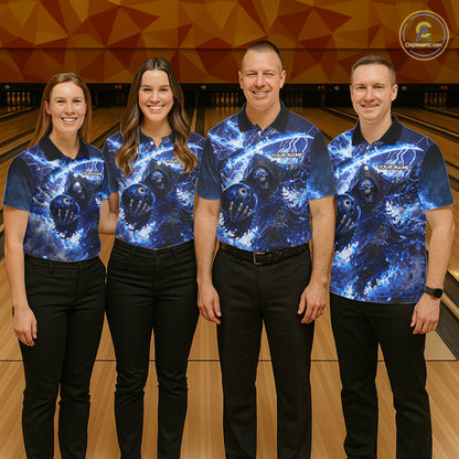 Blue Grim Reaper Fire Smoke Bowling Jersey For Men Custom Bowling Team Shirt Polo & 1/4 Zip TDM6234
