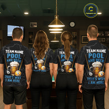 Load image into Gallery viewer, Billiard team wearing matching Grim Reaper 8 ball and 9 ball pool and beer jerseys back view.