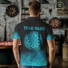 Load image into Gallery viewer, Personalized Sea Turquoise Gradient Darts Polo &amp; Quarter Zip Custom Dart Shirt For Men Dart Jersey TDM4710