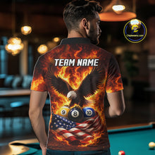Load image into Gallery viewer, Personalized Flame Eagle 8 Ball, 9 Ball &amp; 10 Ball US Flag Billiard Shirt For Men, Pool Team Jersey TDM5853