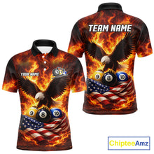 Load image into Gallery viewer, Personalized Flame Eagle 8 Ball, 9 Ball &amp; 10 Ball US Flag Billiard Shirt For Men, Pool Team Jersey TDM5853