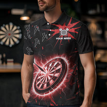 Load image into Gallery viewer, Custom Dart Jerseys For Men, Black And Red Dartboard Thunder Lightning Darts Shirts Polo &amp; 1/4 Zip TDM3666
