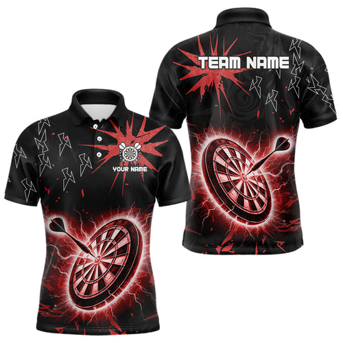 Custom Dart Jerseys For Men, Black And Red Dartboard Thunder Lightning Darts Shirts Polo & 1/4 Zip TDM3666