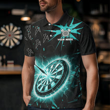 Load image into Gallery viewer, Custom Dart Jerseys For Men, Black And Turquoise Dartboard Thunder Lightning Darts Polo &amp; 1/4 Zip TDM3667