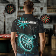 Load image into Gallery viewer, Custom Dart Jerseys For Men, Black And Turquoise Dartboard Thunder Lightning Darts Polo &amp; 1/4 Zip TDM3667