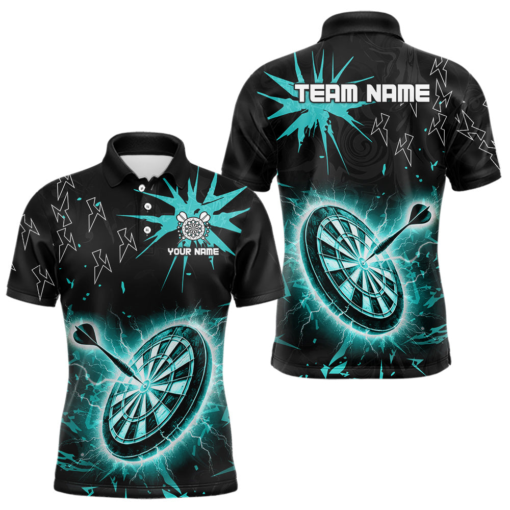 Custom Dart Jerseys For Men, Black And Turquoise Dartboard Thunder Lightning Darts Polo & 1/4 Zip TDM3667