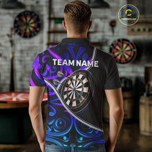Load image into Gallery viewer, Neon Purple Blue Tribal Pattern Dart Shirts For Men Custom Dart Jerseys Team Polo &amp; Quarter Zip TDM3823