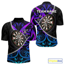 Load image into Gallery viewer, Neon Purple Blue Tribal Pattern Dart Shirts For Men Custom Dart Jerseys Team Polo &amp; Quarter Zip TDM3823