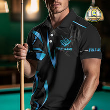 Load image into Gallery viewer, Custom 8 Ball Pool Crown Men Billiard Shirts, Blue Cyan And Black Billiard Team Shirt Pool Jerseys TDM4729