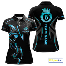 Load image into Gallery viewer, Custom 8 Ball Pool Crown Women Billiard Shirts, Blue Cyan And Black Billiard Team Shirt Pool Jerseys TDM4729
