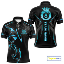 Load image into Gallery viewer, Custom 8 Ball Pool Crown Men Billiard Shirts, Blue Cyan And Black Billiard Team Shirt Pool Jerseys TDM4729