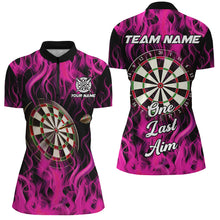 Load image into Gallery viewer, One Last Aim 3D Fire Flame Pink Darts Shirts For Women Custom Darts Saying Shirts, Darts Jerseys TDM2656