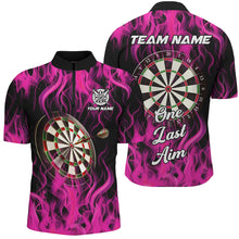 Load image into Gallery viewer, One Last Aim 3D Fire Flame Pink Darts Shirts For Men Custom Darts Saying Shirts, Darts Jerseys TDM2656