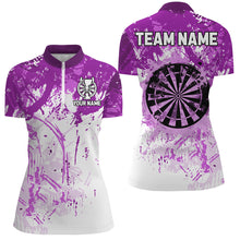 Load image into Gallery viewer, Personalized Purple Grunge Classic Darts Jerseys For Women Custom Team Name Darts Shirts Short Sleeve TDM2659