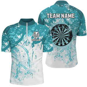 Personalized Turquoise Grunge Classic Darts Jerseys For Men Custom Team Darts Shirts Short Sleeve TDM2660