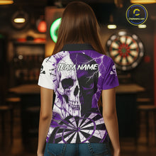 Load image into Gallery viewer, White &amp; Purple Skull Dartboard Custom Women Dart Polo Shirt Retro Grunge Dart League Jerseys NYN2084