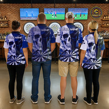 Load image into Gallery viewer, White &amp; Blue Skull Dartboard Custom Women Dart Polo Shirt Retro Grunge Dart League Jerseys NYN2085