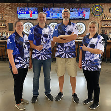Load image into Gallery viewer, White &amp; Blue Skull Dartboard Custom Women Dart Polo Shirt Retro Grunge Dart League Jerseys NYN2085