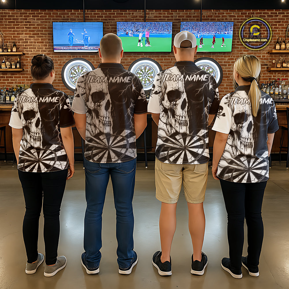 White & Black Skull Dartboard Custom Men Dart Polo Shirt Retro Grunge Dart League Jerseys NYN2086