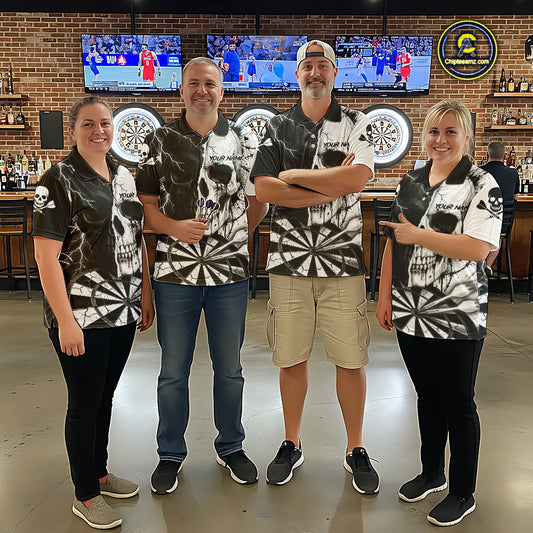 White & Black Skull Dartboard Custom Women Dart Quarter-Zip Shirt Retro Grunge Dart League Jerseys NYN2086