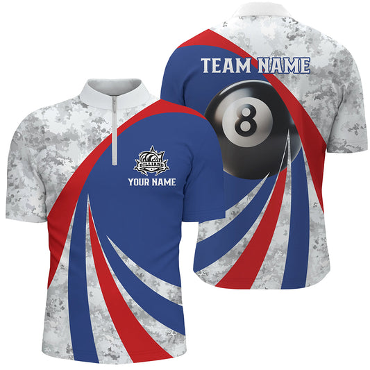 Personalized Red And Blue Jerseys 8 Ball Pool Men's Quarter-Zip Shirts Custom Pool Jerseys TDM1186