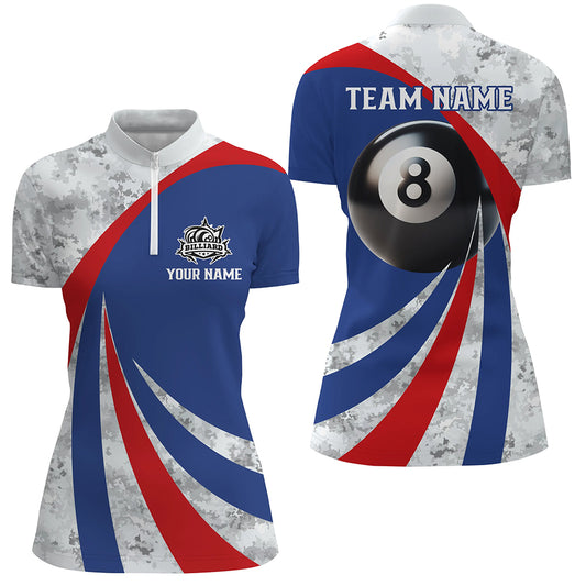 Personalized Red And Blue Jerseys 8 Ball Pool Women's Quarter-Zip Shirts Custom Pool Jerseys TDM1186