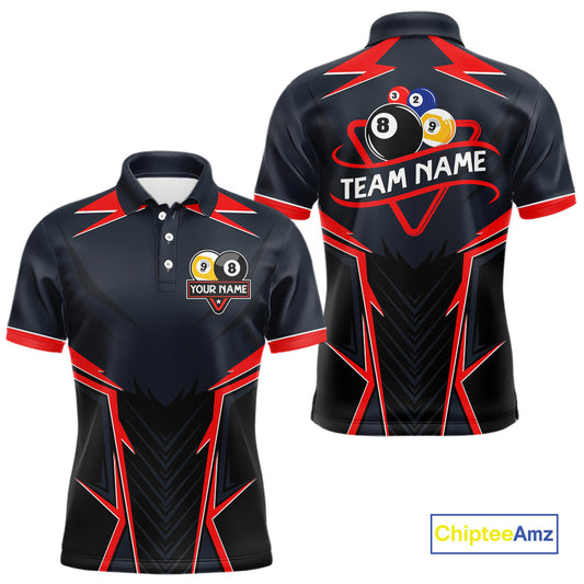 Billiard Jerseys For Men Custom Polo & 1/4 Zip Billiard Team Shirt, 8 Ball & 9 Ball Pool Shirt|Red TDM3830