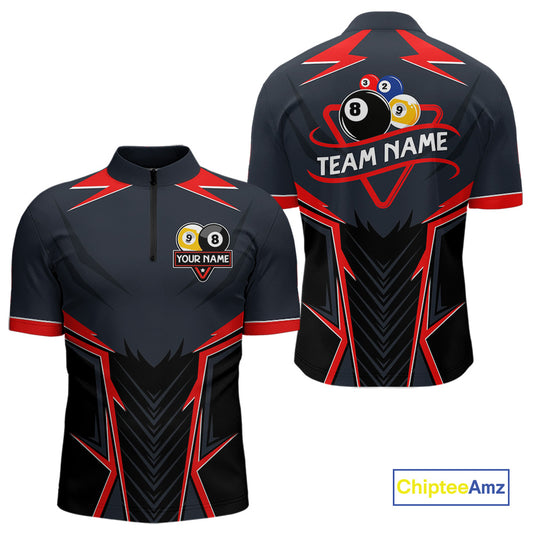 Billiard Jerseys For Men Custom Polo & 1/4 Zip Billiard Team Shirt, 8 Ball & 9 Ball Pool Shirt|Red TDM3830