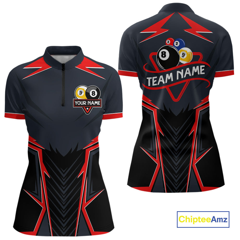 Billiard Jerseys For Women Custom Polo & 1/4 Zip Billiard Team Shirt, 8 Ball & 9 Ball Pool Shirt|Red TDM3830
