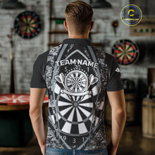 Load image into Gallery viewer, Personalized Grunge Grey Pixel Camo Dart Shirts For Men, Dart Jerseys Team Polo &amp; Quarter Zip TDM3954