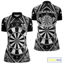 Load image into Gallery viewer, Personalized Grunge Grey Pixel Camo Dart Shirts For Women, Dart Jerseys Team Polo &amp; Quarter Zip TDM3954