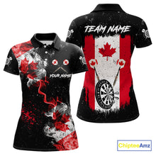 Load image into Gallery viewer, Customized Grunge Canada Flag Smoke Darts Polo &amp; Quarter-Zip Shirt, Patriotic Dart Jersey For Women TDM4129