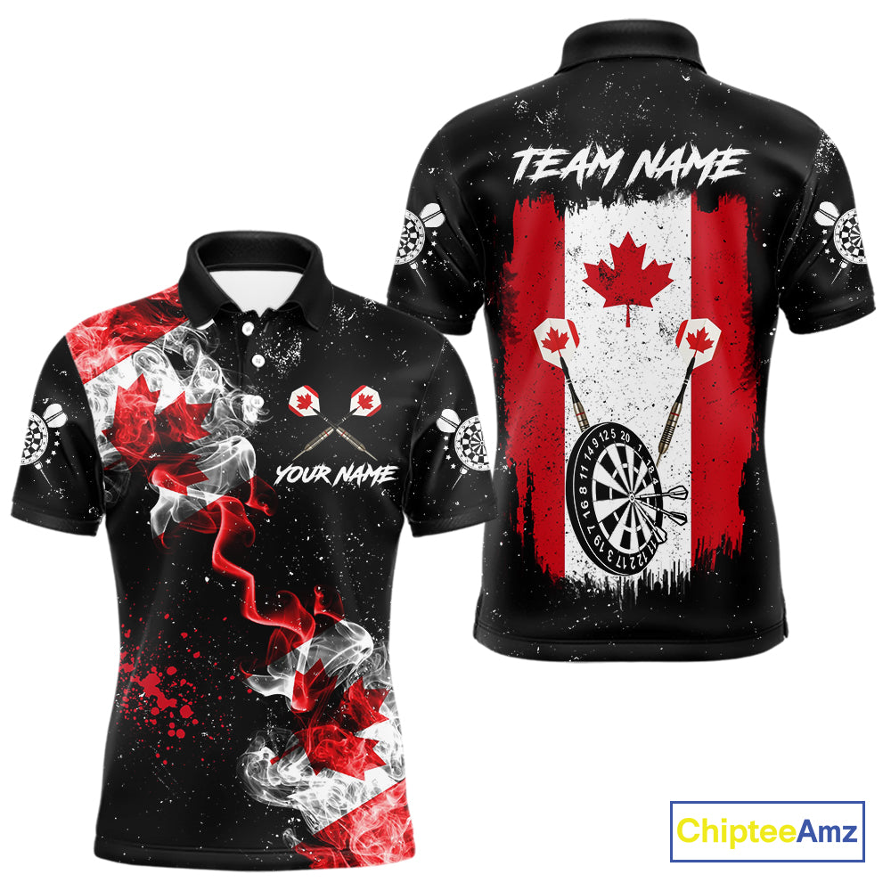 Customized Grunge Canada Flag Smoke Darts Polo & Quarter-Zip Shirt, Patriotic Dart Jersey For Men TDM4129