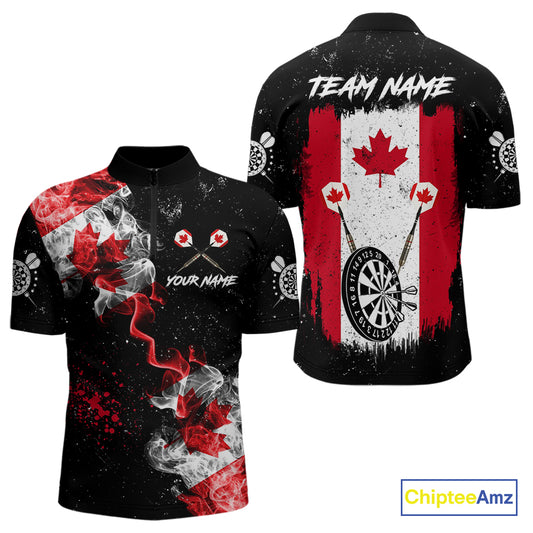 Customized Grunge Canada Flag Smoke Darts Polo & Quarter-Zip Shirt, Patriotic Dart Jersey For Men TDM4129