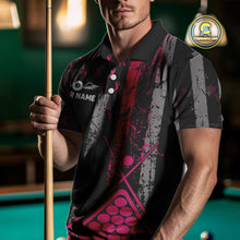 Load image into Gallery viewer, Custom Pink Ribbon Grunge US Flag Billiard Shirt For Men, Breast Cancer 8 Ball Pool Team Jersey TDM4500