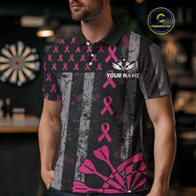 Load image into Gallery viewer, Personalized Grunge US Flag Pink Ribbon Patriotic Darts Shirt For Men, Breast Cancer Darts Jersey TDM4501