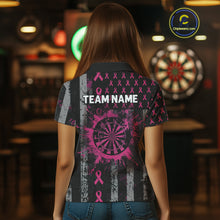 Load image into Gallery viewer, Personalized Grunge US Flag Pink Ribbon Patriotic Darts Shirt For Women, Breast Cancer Darts Jersey TDM4501
