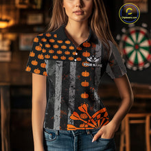Load image into Gallery viewer, Personalized Orange Grunge US Flag Pumpkin Darts Shirt For Women, Halloween Darts Jersey Outfit TDM4502