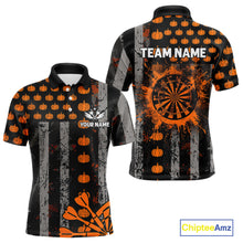 Load image into Gallery viewer, Personalized Orange Grunge US Flag Pumpkin Darts Shirt For Men, Halloween Darts Jersey Outfit TDM4502