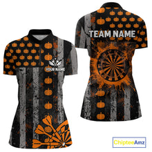 Load image into Gallery viewer, Personalized Orange Grunge US Flag Pumpkin Darts Shirt For Women, Halloween Darts Jersey Outfit TDM4502