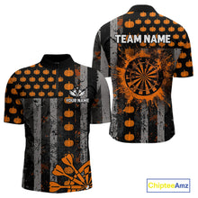 Load image into Gallery viewer, Personalized Orange Grunge US Flag Pumpkin Darts Shirt For Men, Halloween Darts Jersey Outfit TDM4502