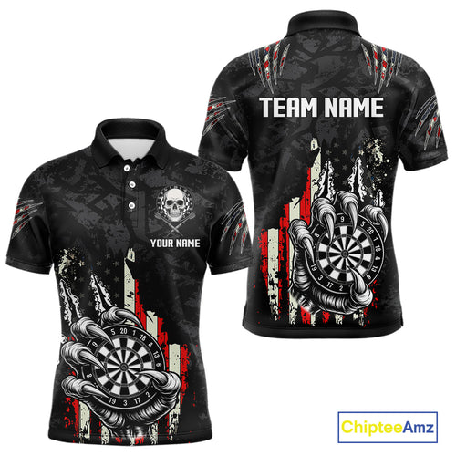 Funny Claw Tearing US Flag Darts Shirt For Men Custom Patriotic Skull Darts Team Jerseys TDM4503