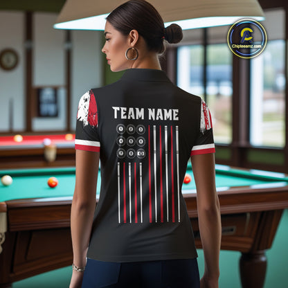 Personalized Grunge American Flag 9 Ball Pool Team Shirt For Women Custom Patriotic Billiard Shirts TDM4733
