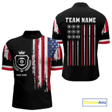 Load image into Gallery viewer, Personalized Grunge American Flag 9 Ball Pool Team Shirt For Men Custom Patriotic Billiard Shirts TDM4733