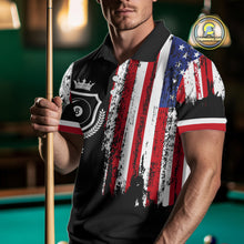 Load image into Gallery viewer, Personalized Grunge American Flag 9 Ball Pool Team Shirt For Men Custom Patriotic Billiard Shirts TDM4734