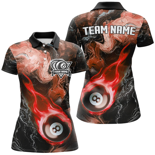 Red 8 Ball Pool Fire Flame Abstract Pattern Custom Billiard Shirts For Women, Billiard Team Jerseys TDM2668