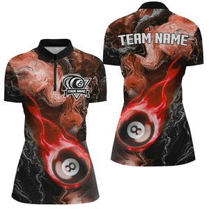 Red 8 Ball Pool Fire Flame Abstract Pattern Custom Billiard Shirts For Women, Billiard Team Jerseys TDM2668